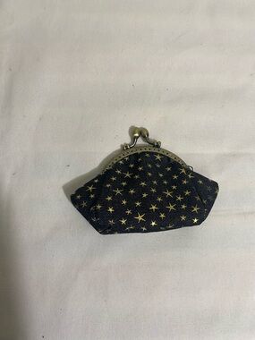 Star Print Coin Purse - Black with Gold Stars
